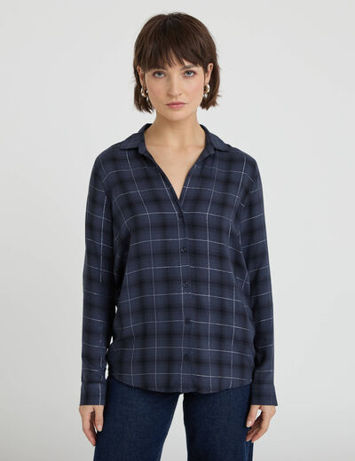 Chemise &agrave; carreaux fils m&eacute;tallis&eacute;s bleu fonc&eacute; femme