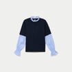 Pull col rond manches longues bleu marine femme
