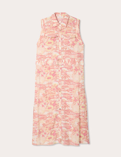 Robe chemise évasée beige femme