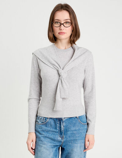 Pull effet 2-en-1 gris fonc&eacute; femme