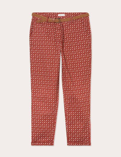 Pantalon chino slim 7/8ème rouge femme