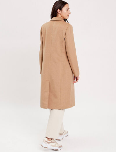 Manteau droit long boutonné camel femme