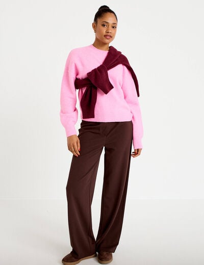 Pull col rond rose femme