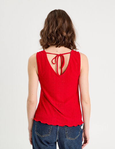 Débardeur broderie anglaise rouge femme