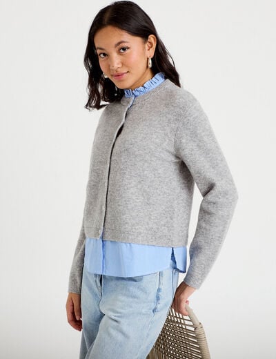 Gilet 2-en-1 col chemise manches longues gris clair femme