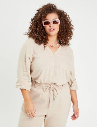 Chemise manches longues contenant du lin sable femme