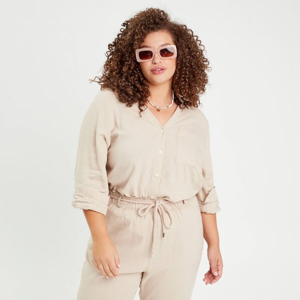 chemise manches longues contenant du lin sable femme Chemise manches longues contenant du lin sable femme