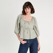 Blouse manches 3/4 vert kaki femme