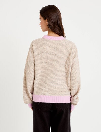 Pull ample col rond manches longues marron femme