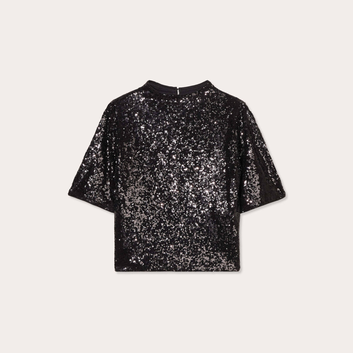T-shirt sequins col montant noir femme
