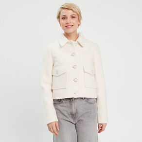 Veste droite boutonnée ecru femme