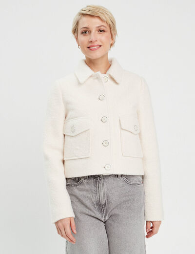 Veste droite boutonnée ecru femme