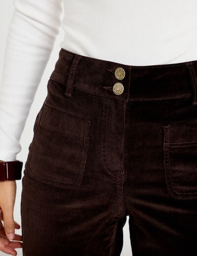 Pantalon bootcut taille haute velours marron fonc&eacute; femme