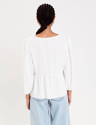 Blouse col claudine ecru femme