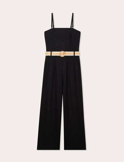Combinaison pantalon bretelles avec lin noir femme