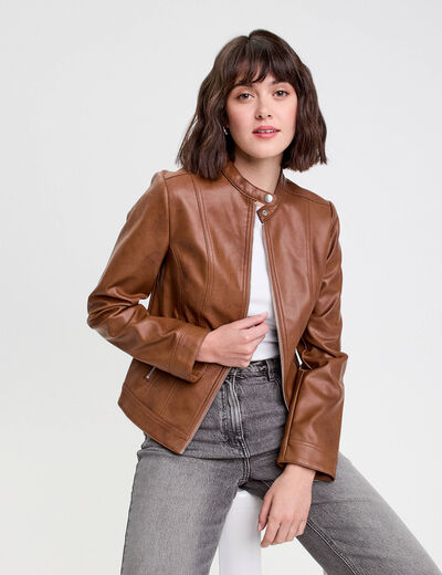 Veste droite zippée beige femme