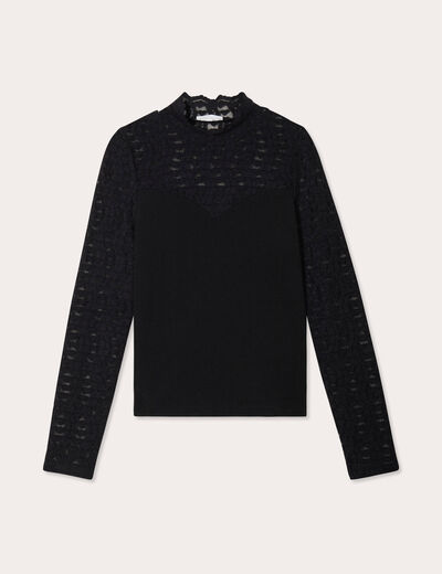T-shirt col montant noir femme