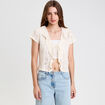 Blouse ajourée décolleté manches courtes ecru femme