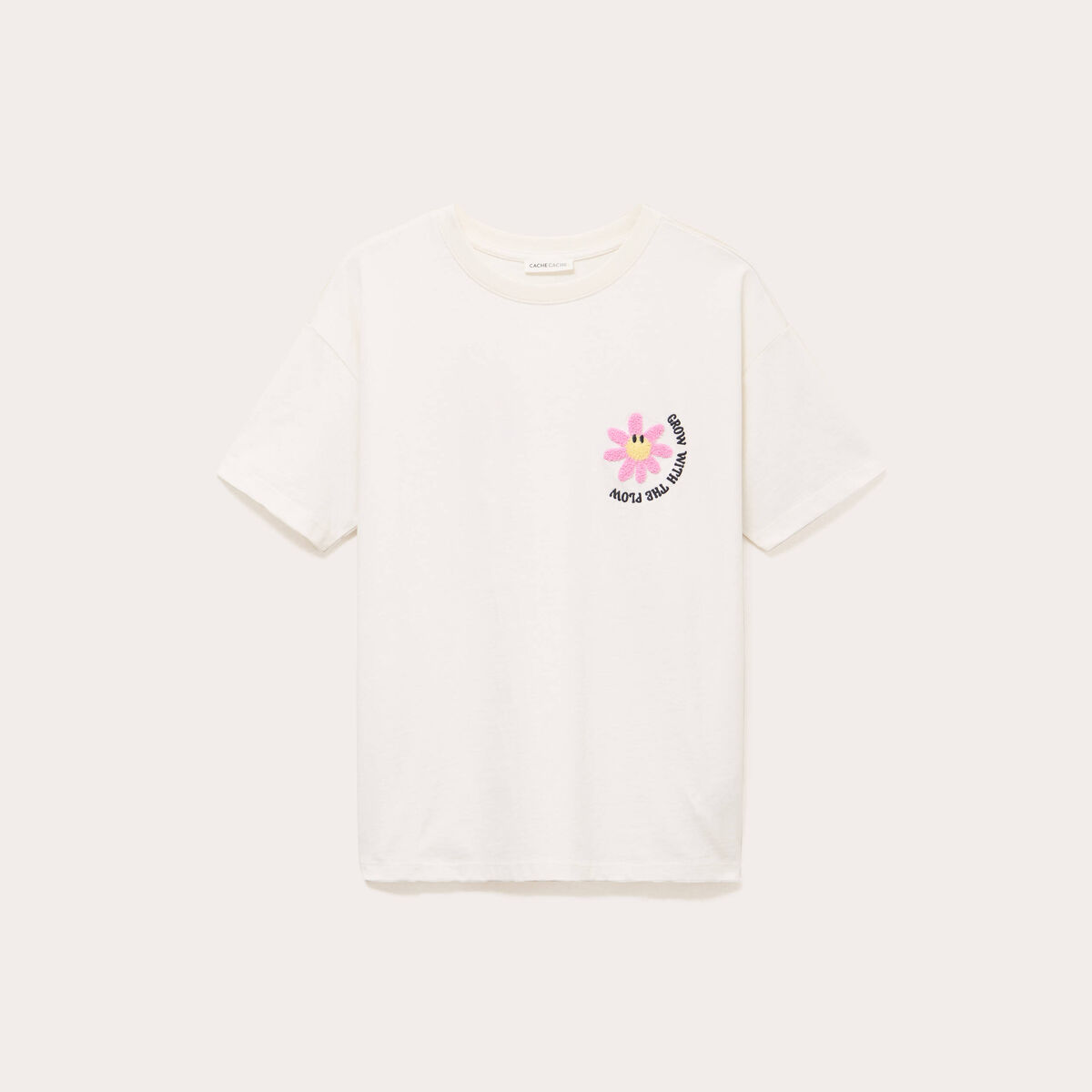 T-shirt col rond manches courtes ecru femme