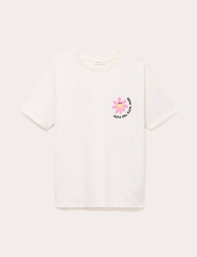T-shirt col rond manches courtes ecru femme