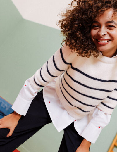Pull manches 3/4 bleu marine femme