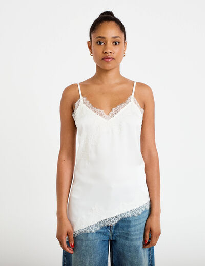 D&eacute;bardeur ajust&eacute; d&eacute;collet&eacute; dentelle ecru femme