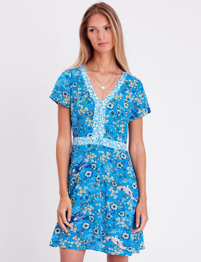 Robe droite manches courtes bleu clair femme