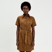 Robe boutonn&eacute;e aspect daim marron fonc&eacute; femme
