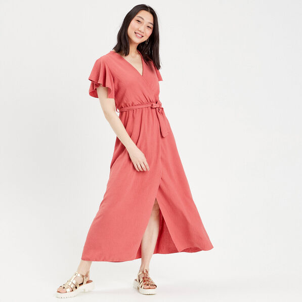 robe longue evasee cache coeur vieux rose femme Robe longue évasée cache-coeur vieux rose femme