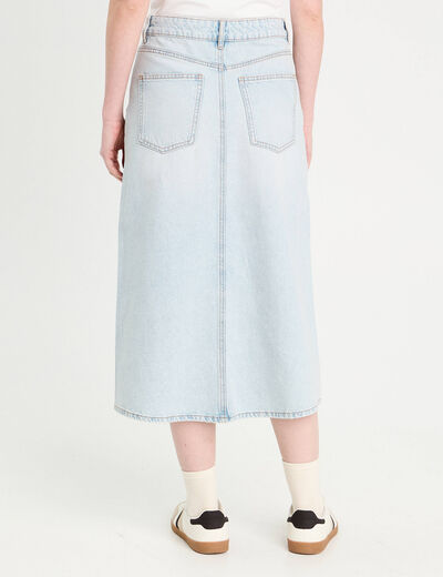 Jupe longue évasée en jean denim bleach femme