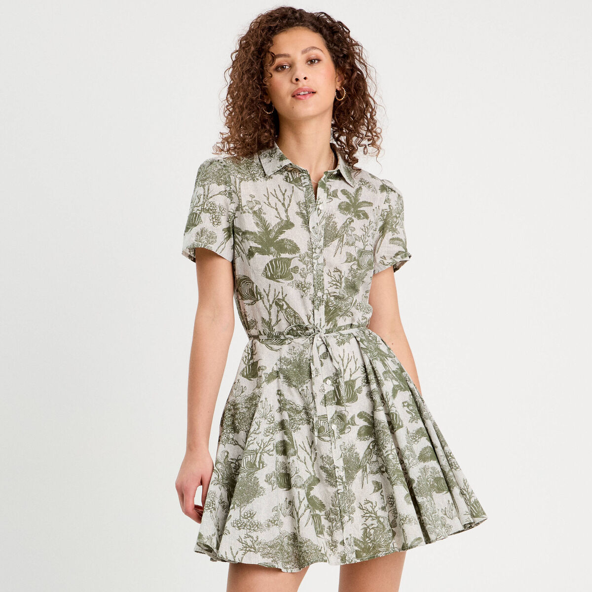 Robe chemise évasée vert femme