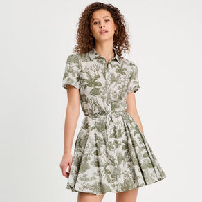 Robe chemise évasée vert femme