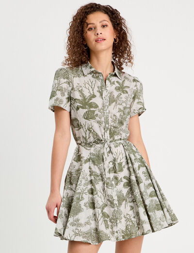 Robe chemise évasée vert femme