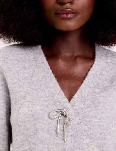 Gilet avec noeud &agrave; strass gris clair femme