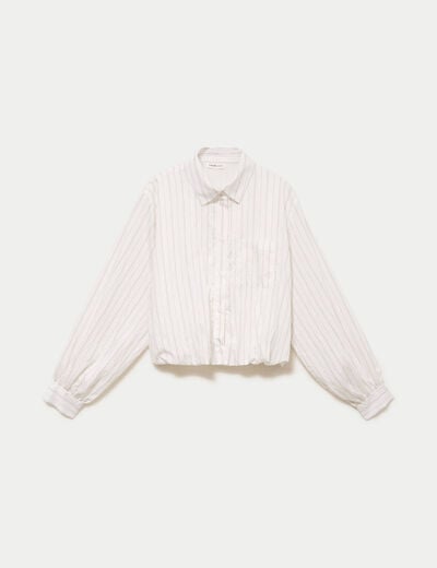 Chemise ample cropped effet boule blanc femme