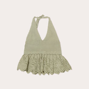 Crop top tricot avec broderie vert kaki femme
