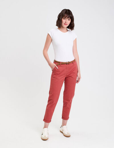 Pantalon chino 7/8ème vieux rose femme