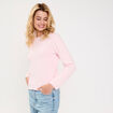 Pull d&eacute;collet&eacute; dos avec noeuds rose clair femme