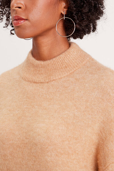 Pull col montant beige femme