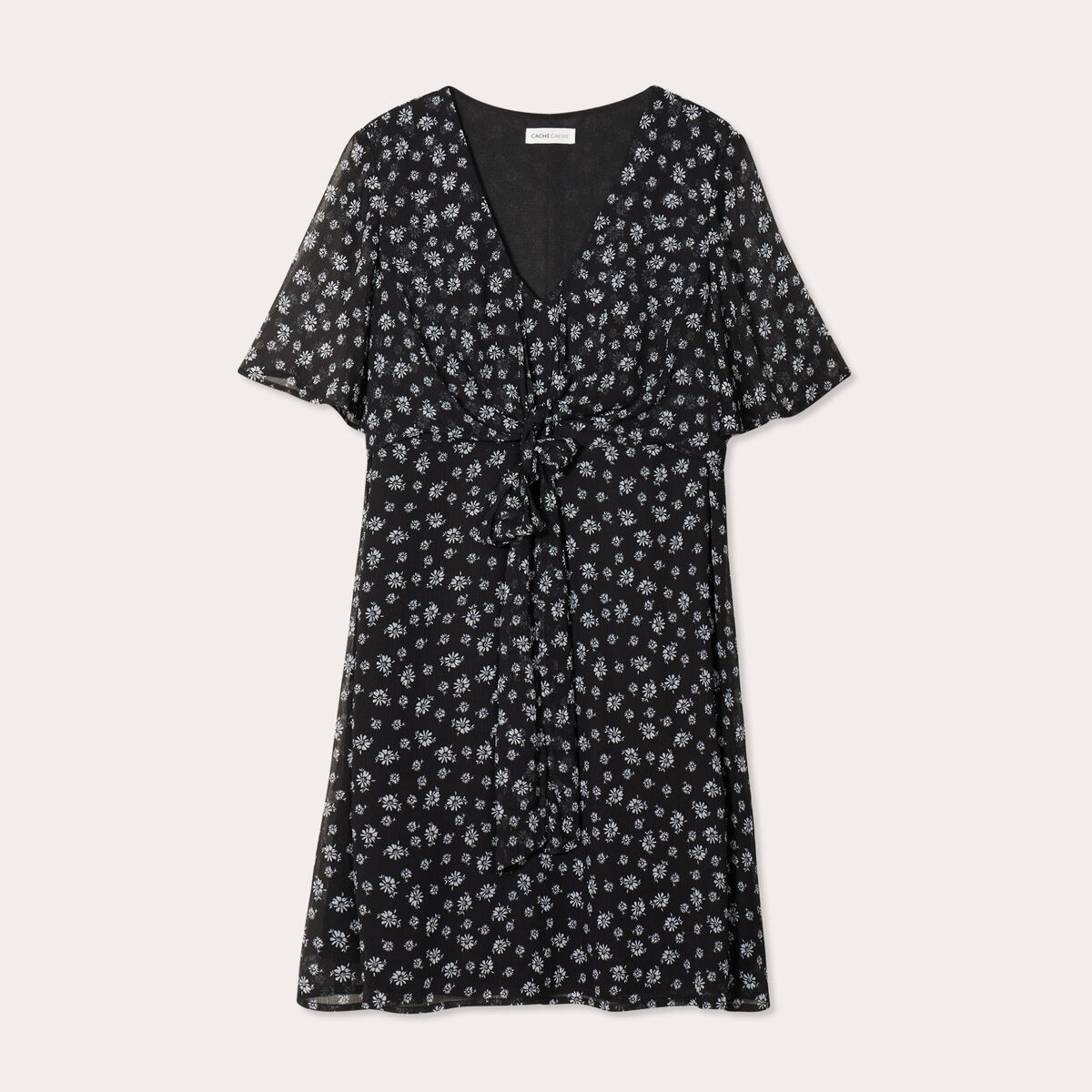 Robe évasée noeud poitrine noir femme