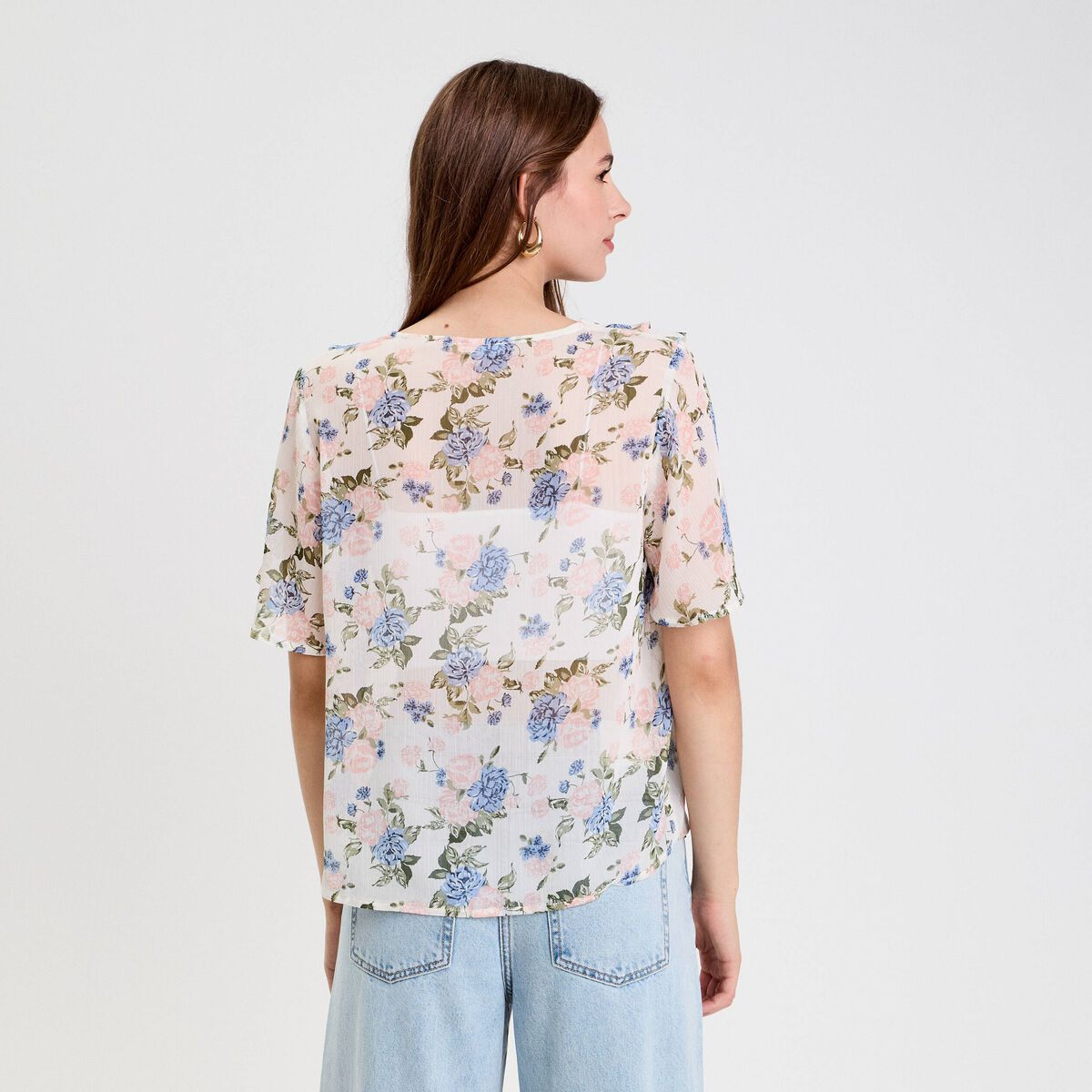Blouse droite courte col V blanc femme