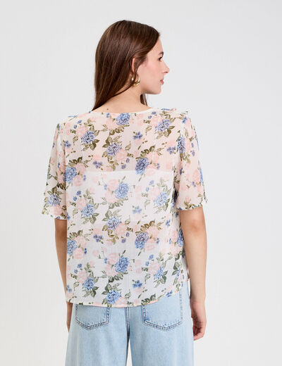Blouse droite courte col V blanc femme