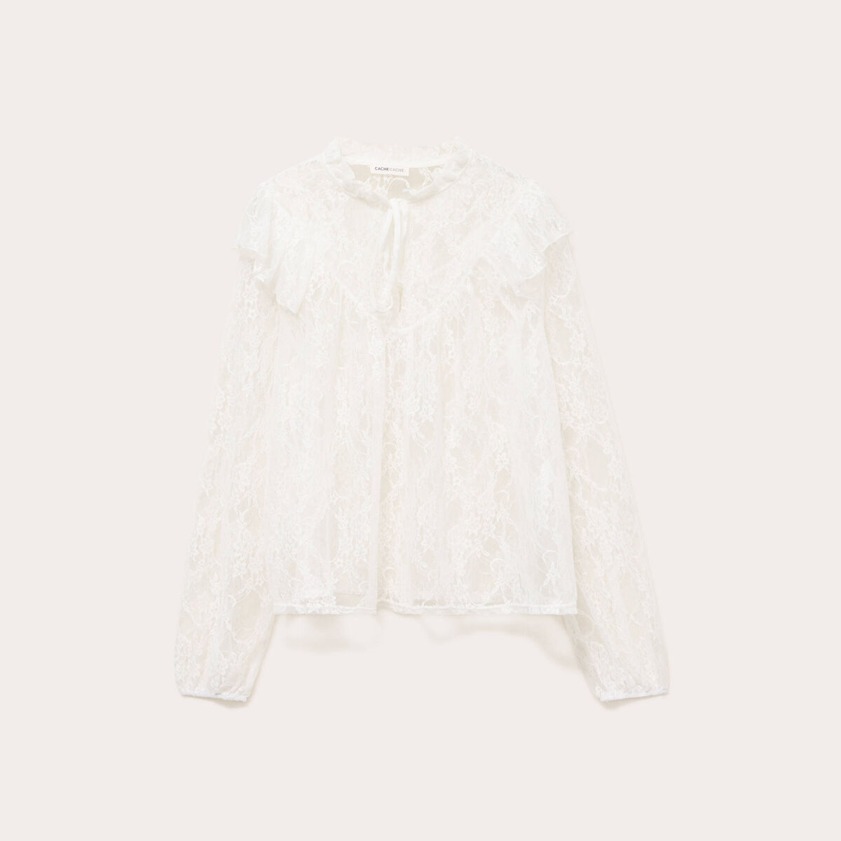 Blouse col rond manches longues dentelle ecru femme