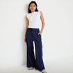 Pantalon large taille standard bleu femme