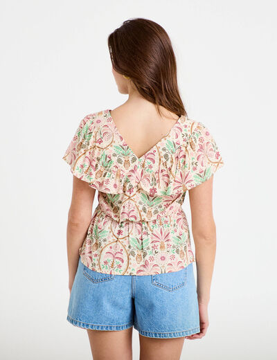 Blouse col v manches courtes blanc femme