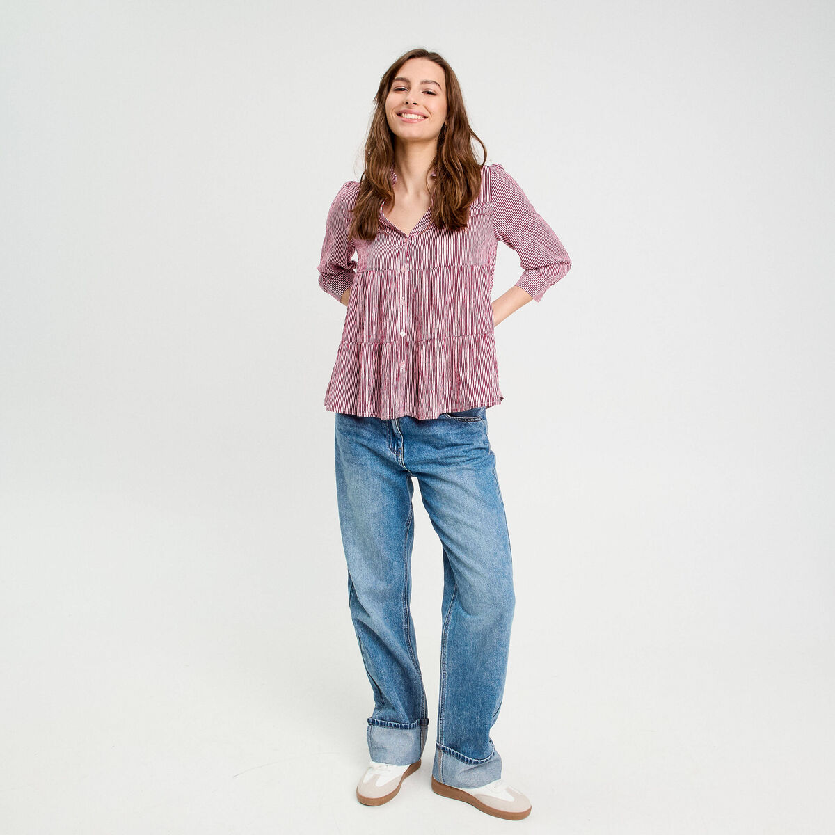 Blouse manches 3/4 bordeaux femme