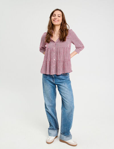 Blouse manches 3/4 bordeaux femme