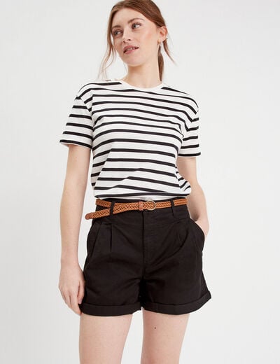 Short chino ceinturé noir femme