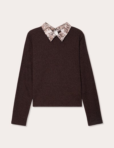 Pull manches longues marron foncé femme