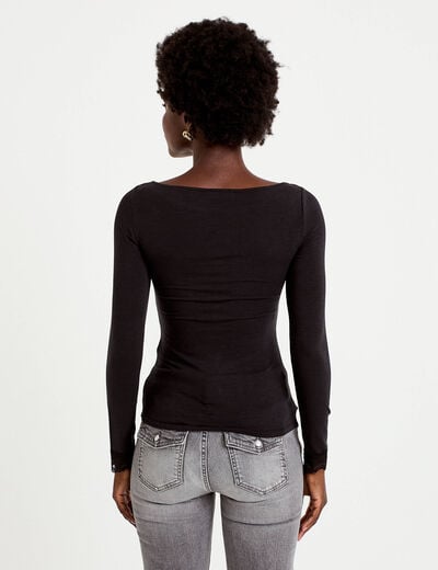 Seconde peau ajust&eacute;e col bateau noir femme
